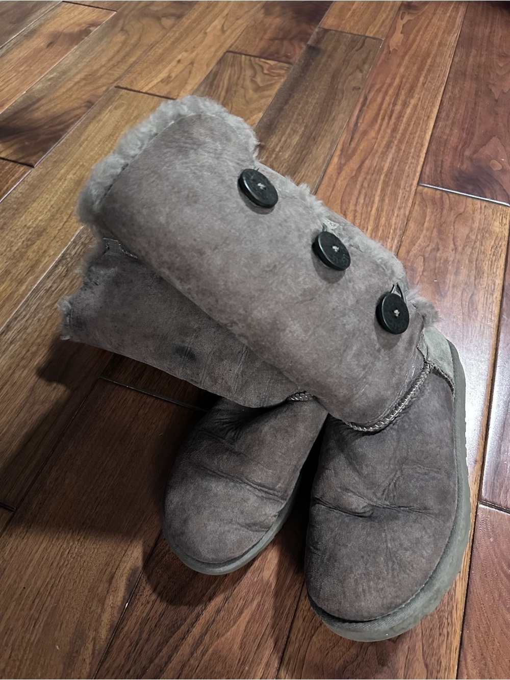 UGG Gray Shearling Button Cuff Winter Boots